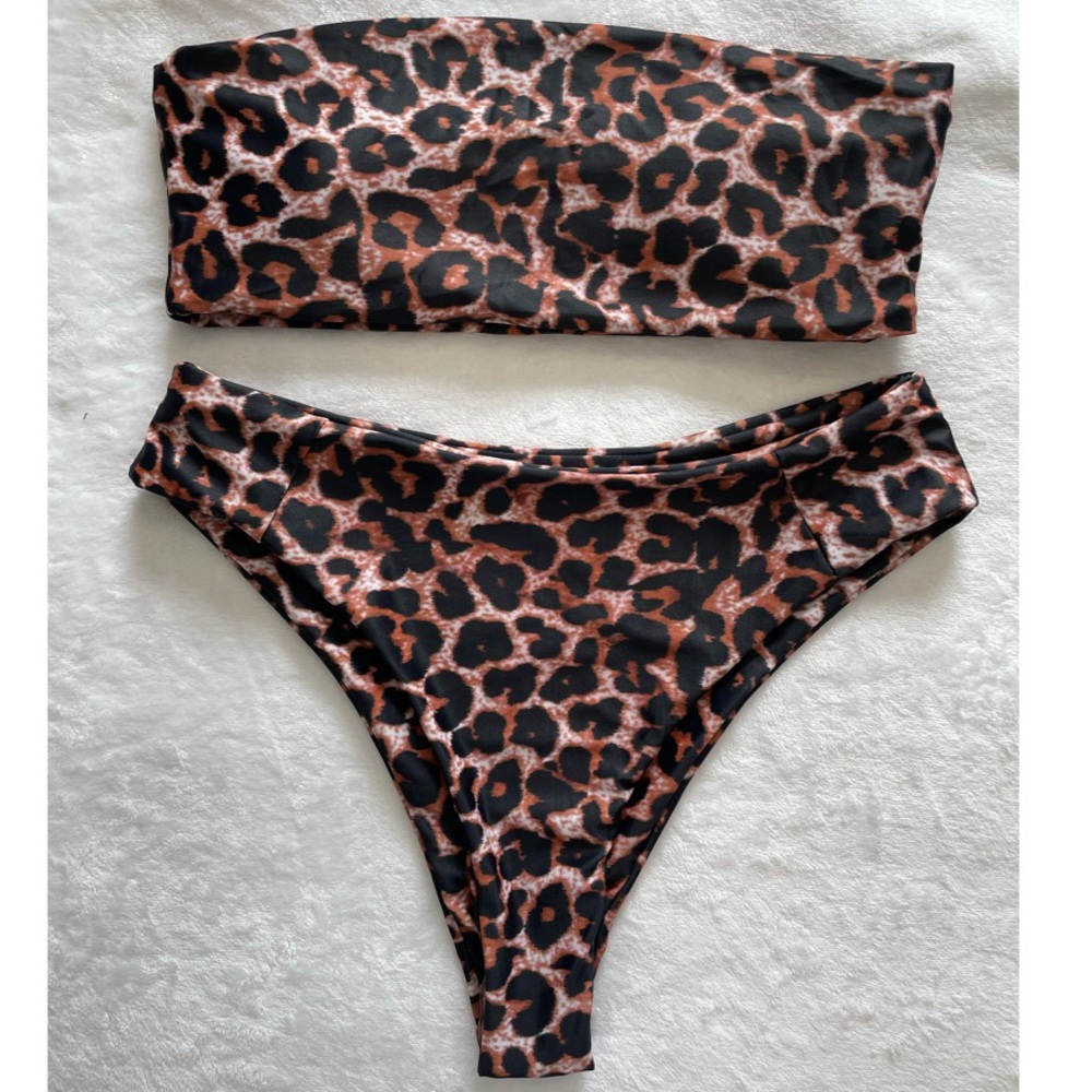 Leopard Print Bandeau (M) & High Waist Bikini (S)